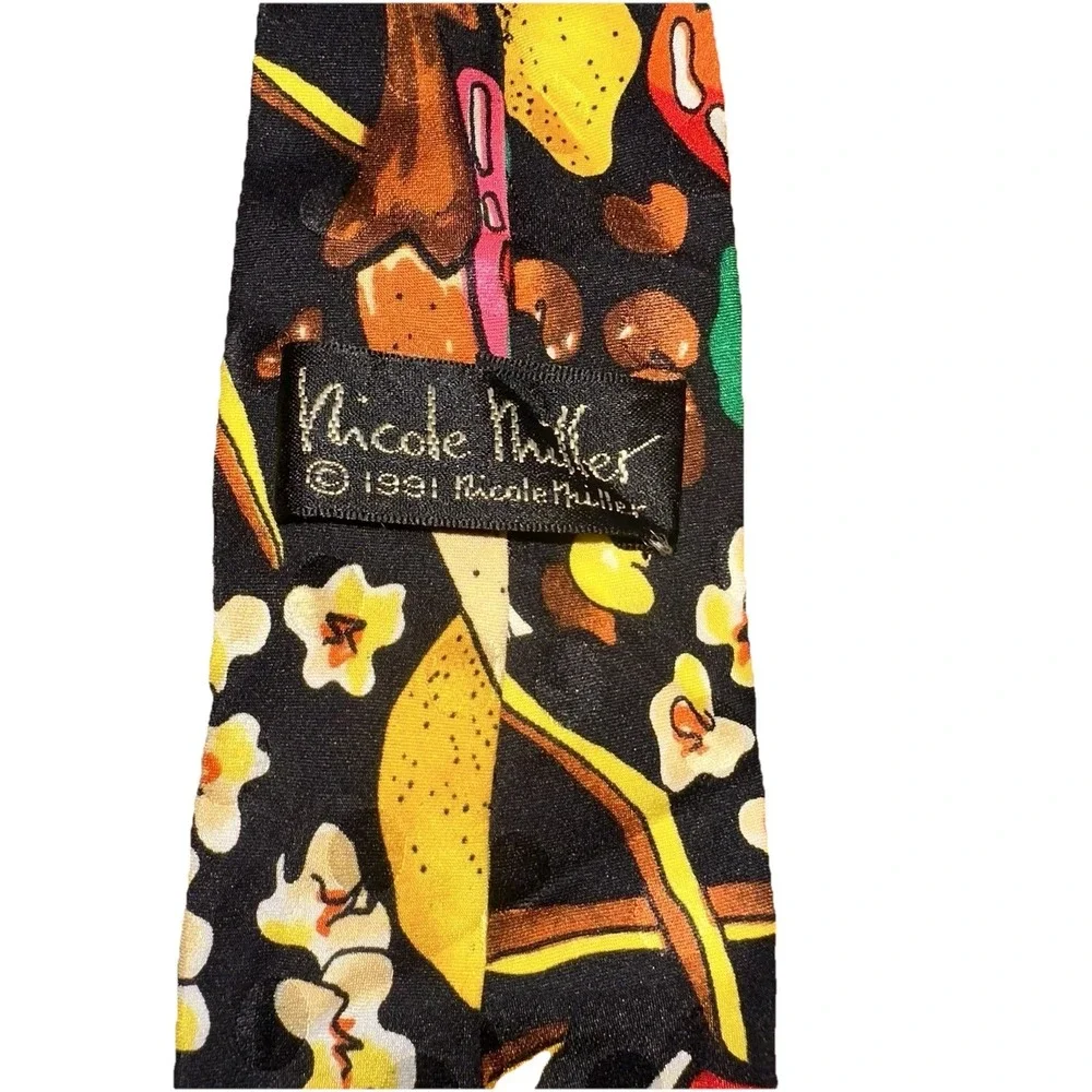Vintage 1991 Nicole‎ Miller Designer Hand Sewn Silk Food Print Novelty Neck Tie